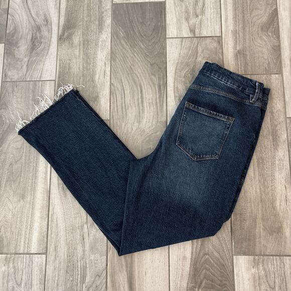 Good American Good Boy Straight Jeans Women’s Sz 32/32 Blue Denim Slit Hem - Picture 1 of 7